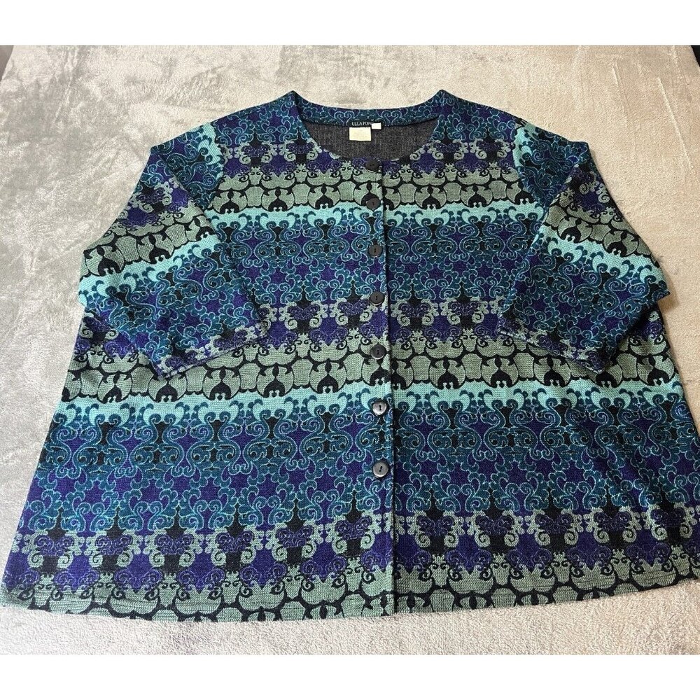 Vtg Ulla Popken Women’s Wool Blend Cardigan Jacket Size 32/ 34 Navy Teal Black